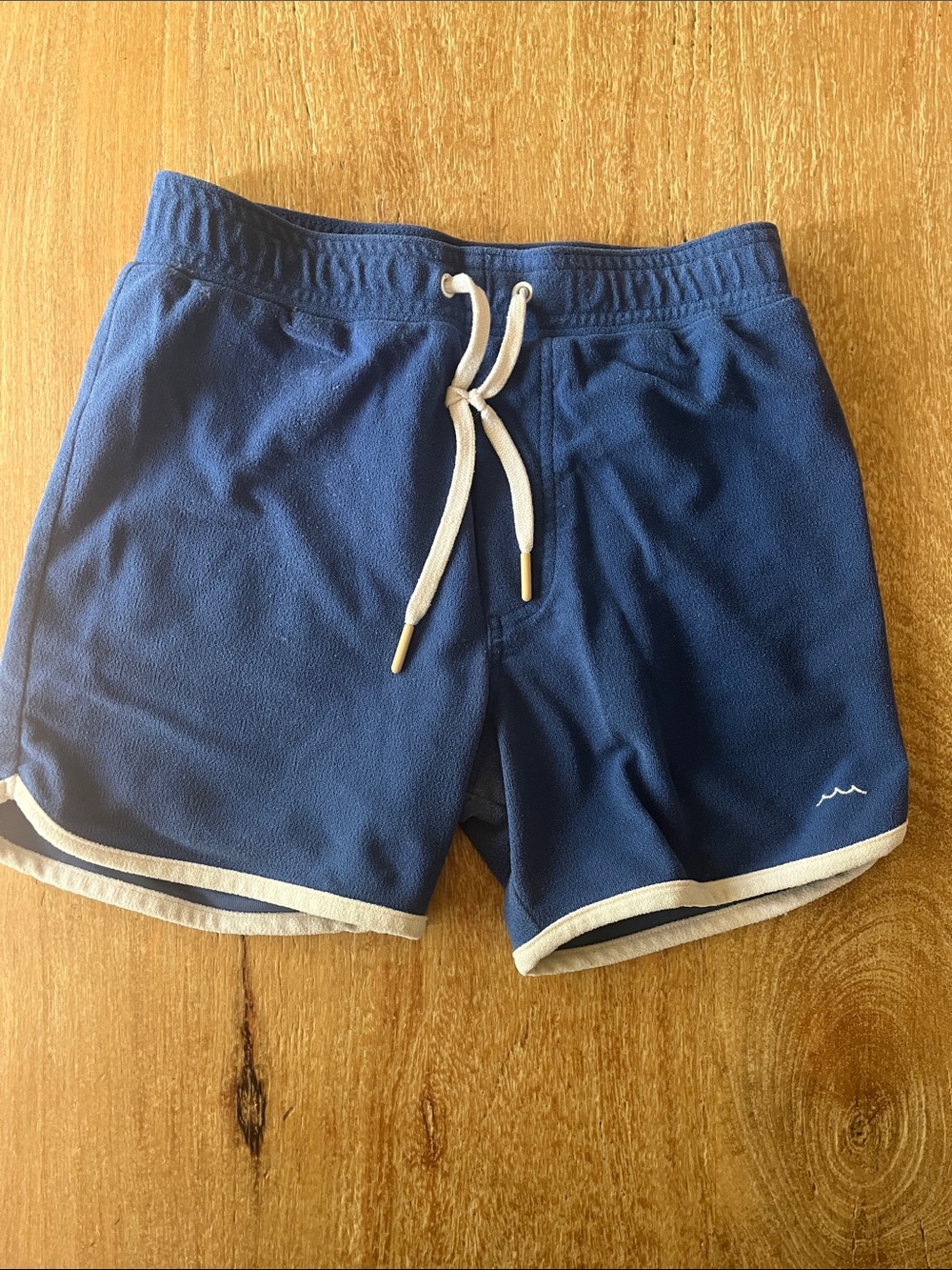 Minnow size 9/10y brushed terry Navy Blue swim Shorts with White Trim